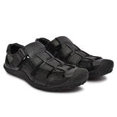 Country Maddox black leather sandals with adjustable straps and cushioned footbed